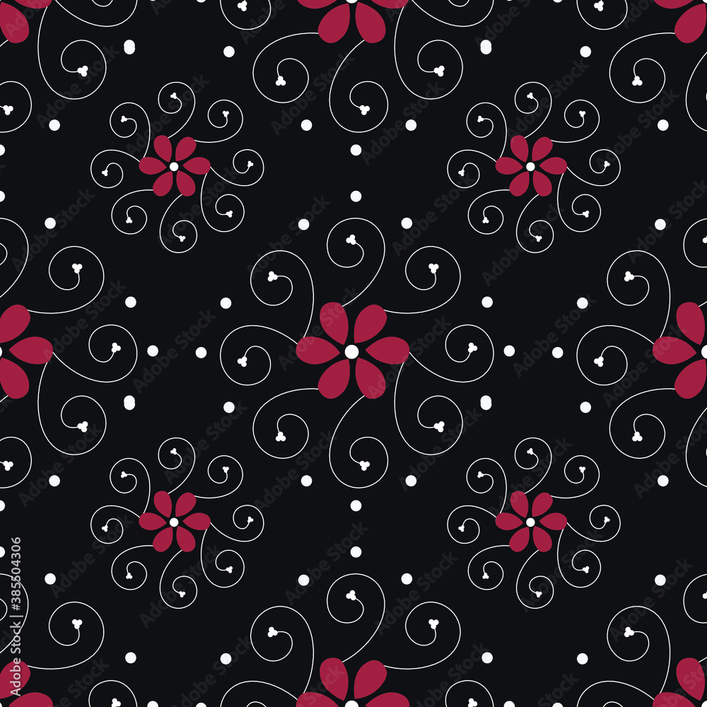 seamless small vector flower design pattern  on black background