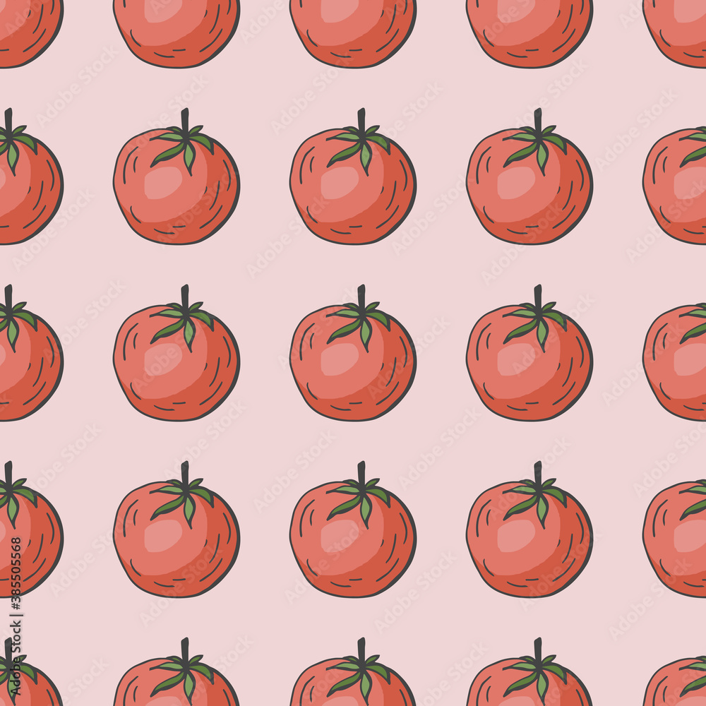 Seamless pattern with hand drawn tomatoes. Light background for your kitchen. Vegetable background. Organic food. Vector illustration. Seamless pattern with hand drawn tomatoes. Light background for your kitchen. Vegetable background. Organic food. Vector illustration.