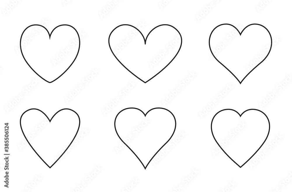 Heart thin line icons set isolated on white background. Modern collection of different linear hearts for love icon, love logo and Valentine's day. Creative art concept, outline heart vector