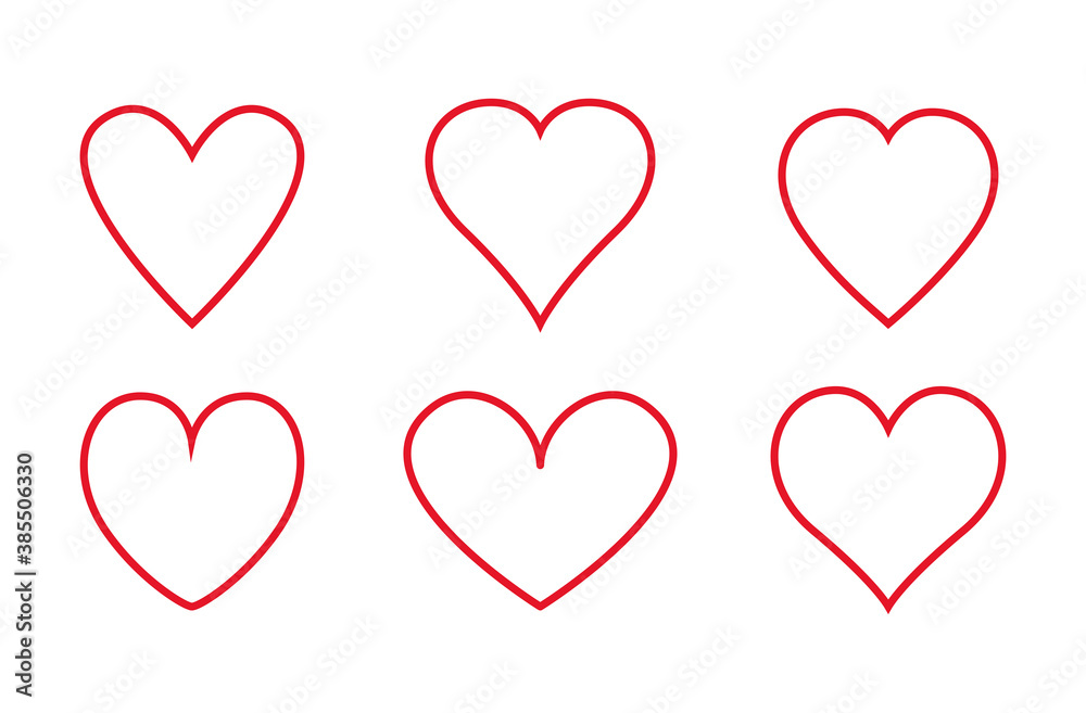 Heart thin line icons set isolated on white background. Modern collection of different linear hearts for love icon, love logo and Valentine's day. Creative art concept, outline heart vector
