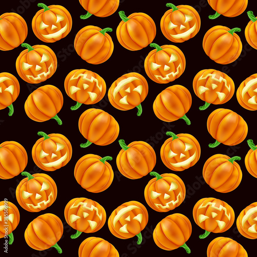 A Halloween pumpkin Jack O Lantern pattern seamless tiling background design illustration