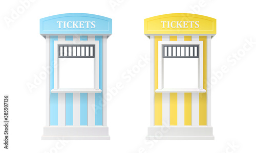 two guard carnival information ticket window booth in blue and yellow color isolated on white background. realistic 3d vector illustration