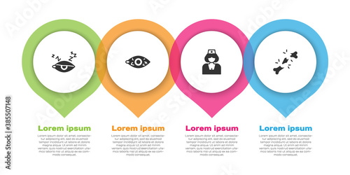 Set Insomnia, Reddish eye, Nurse and Human broken bone. Business infographic template. Vector.