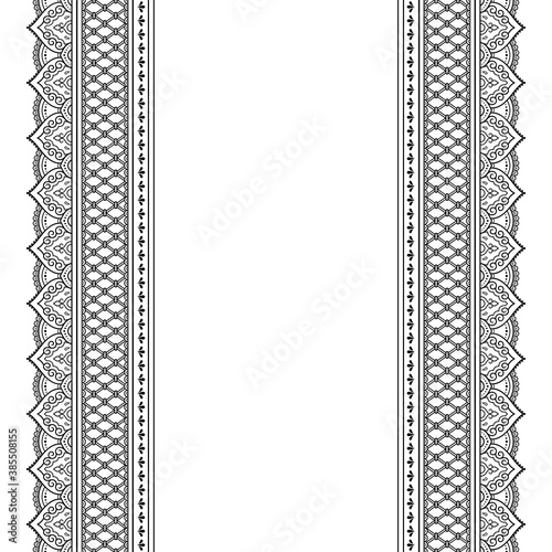 Set of Seamless borders pattern for Mehndi, Henna drawing and tattoo. Decoration in ethnic oriental, Indian style. Doodle ornament. Outline hand draw vector illustration.