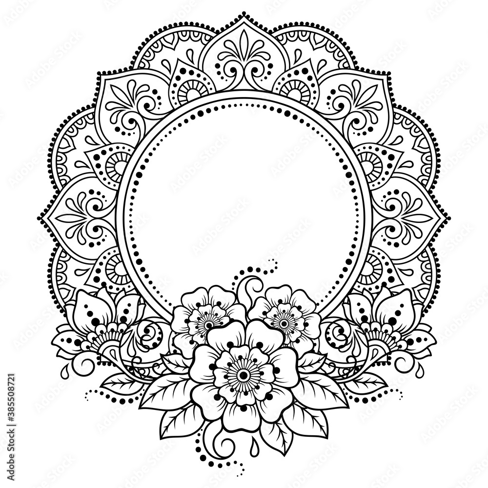 Circular pattern in form of mandala with flower for Henna, Mehndi, tattoo, decoration. Decorative ornament in ethnic oriental style. Outline doodle hand draw vector illustration. Circular pattern in form of mandala with flower for Henna, Mehndi, tattoo, decoration. Decorative ornament in ethnic oriental style. Outline doodle hand draw vector illustration.