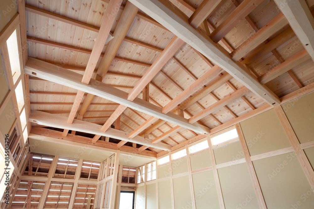 建築中の木造家屋内 建築中の木造家屋内