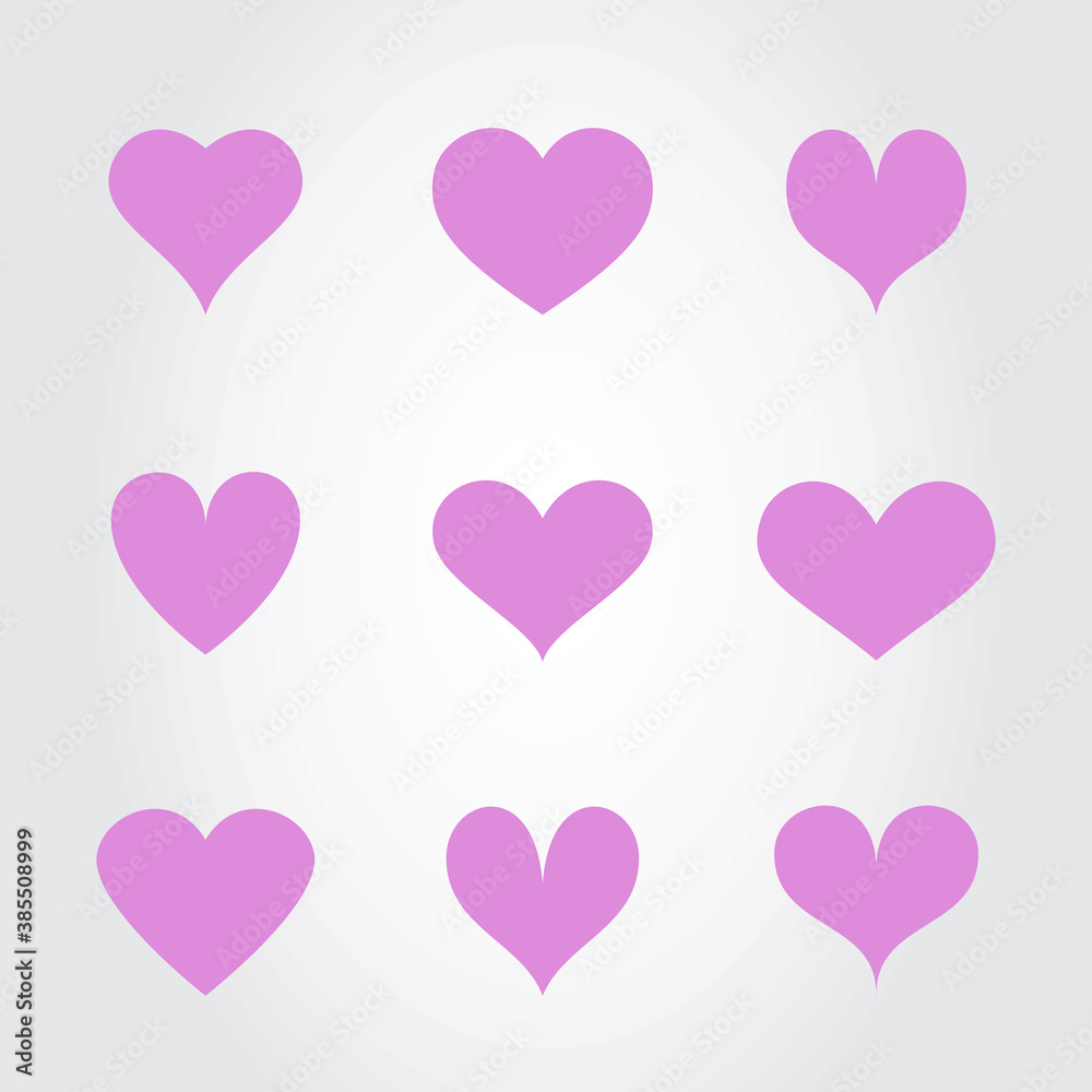 Violet heart vector icons set. Flat love icon isolated on white. Heart vector for love logo, heart symbol, shape icon and Valentine's day. Cute heart vector icon for shape design, heart and love icon
