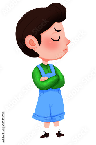 Offended insulted upset angry little boy standing