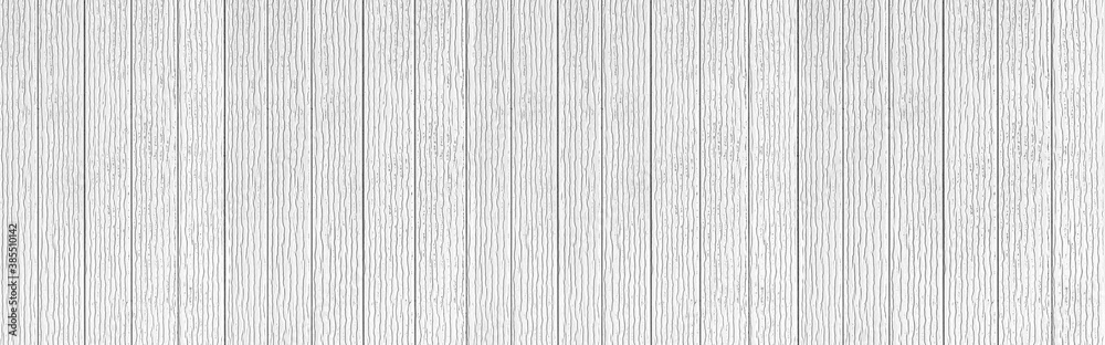 Naklejka premium Panorama of White wooden fence with stripes texture and seamless background
