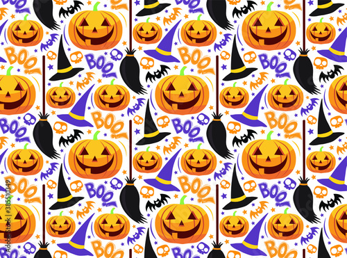 Halloween pumpkin seamless pattern on the white background 