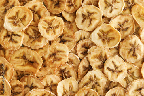 Fruit chips from bananas close-up.
