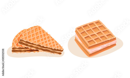 Waffle and Wafer with Textured Surface and Filling Vector Set