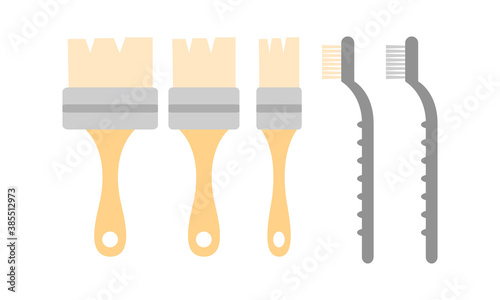 Brush as Archeologic Tools for Cleaning Fossils Vector Set