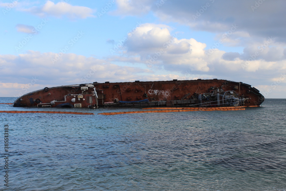 Sunken ship at sea