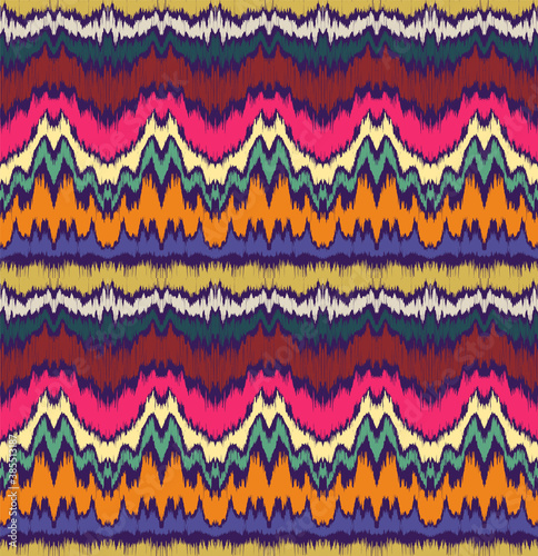 Ikat border. Geometric folk ornament. Ink on clothes. Tribal vector texture. Seamless striped pattern in Aztec style. Ethnic embroidery. Indian  Scandinavian  Gypsy  Mexican  African rug.
