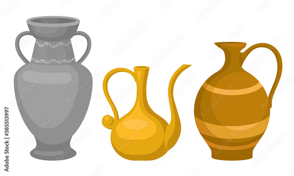 Ceramic Pitchers as Container for Pouring Liquids Vector Set