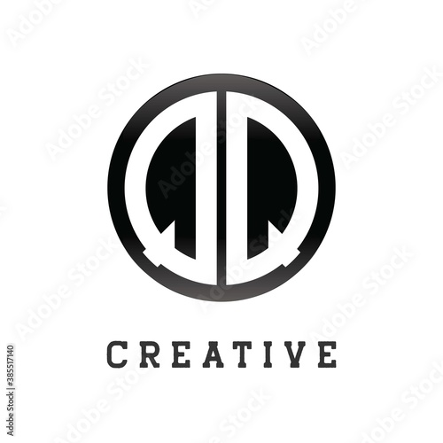 Initial Letter QQ Circle Shape Monogram Black Design Logo