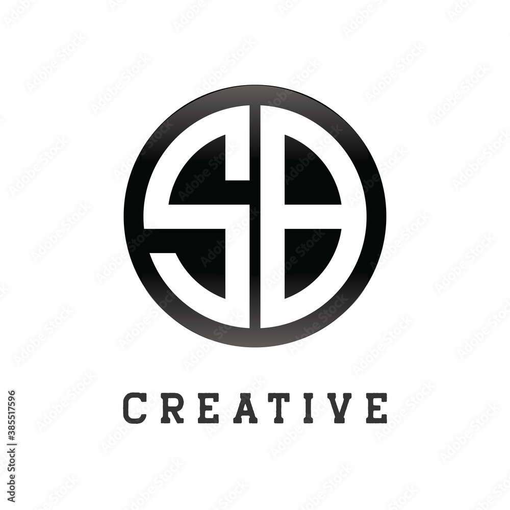 Initial Letter SB Circle Shape Monogram Black Design Logo Stock Vector ...