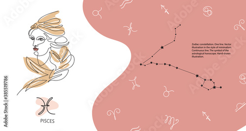 Zodiac background. Pisces constellation. The element of water. Horizontal banner.