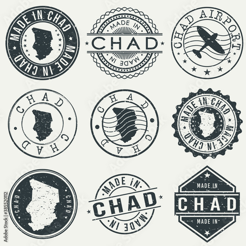 Chad Set of Stamps. Travel Stamp. Made In Product. Design Seals Old Style Insignia.
