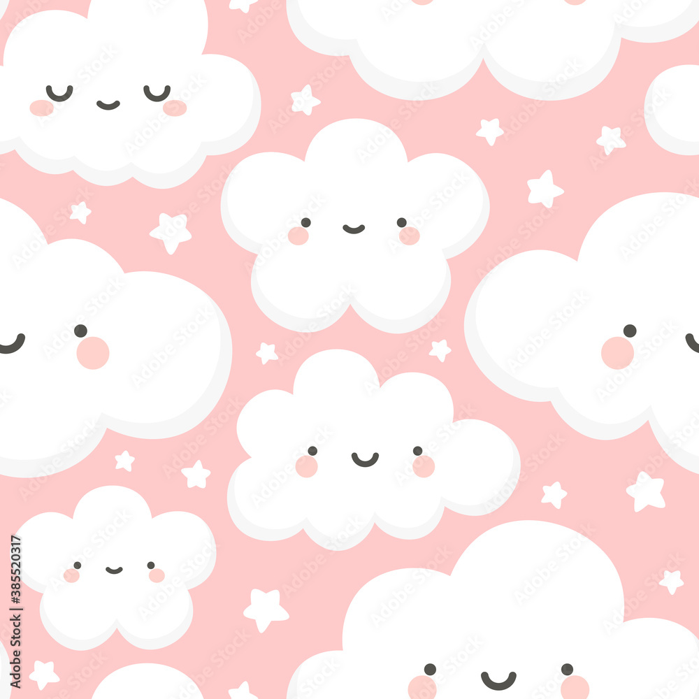 Cloud and Stars Cute Seamless Pattern, Cartoon Vector Illustration, Cartoon Background Cloud and Stars Cute Seamless Pattern, Cartoon Vector Illustration, Cartoon Background