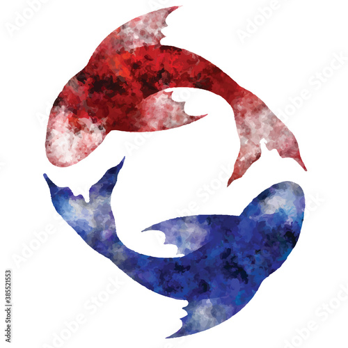 The fish are spinning. The symbol of Taoism. Yin and Yang. Eastern culture. Asia.