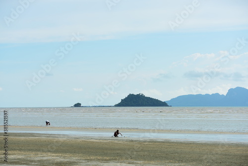 View of the sandy beach and the island on the beach in Trang  Thailand