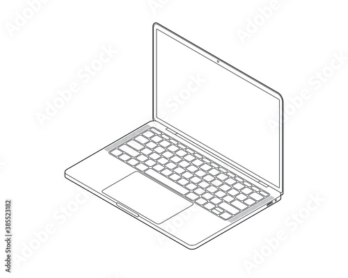 Laptop Isometric Vector Illustration Outline on white background.