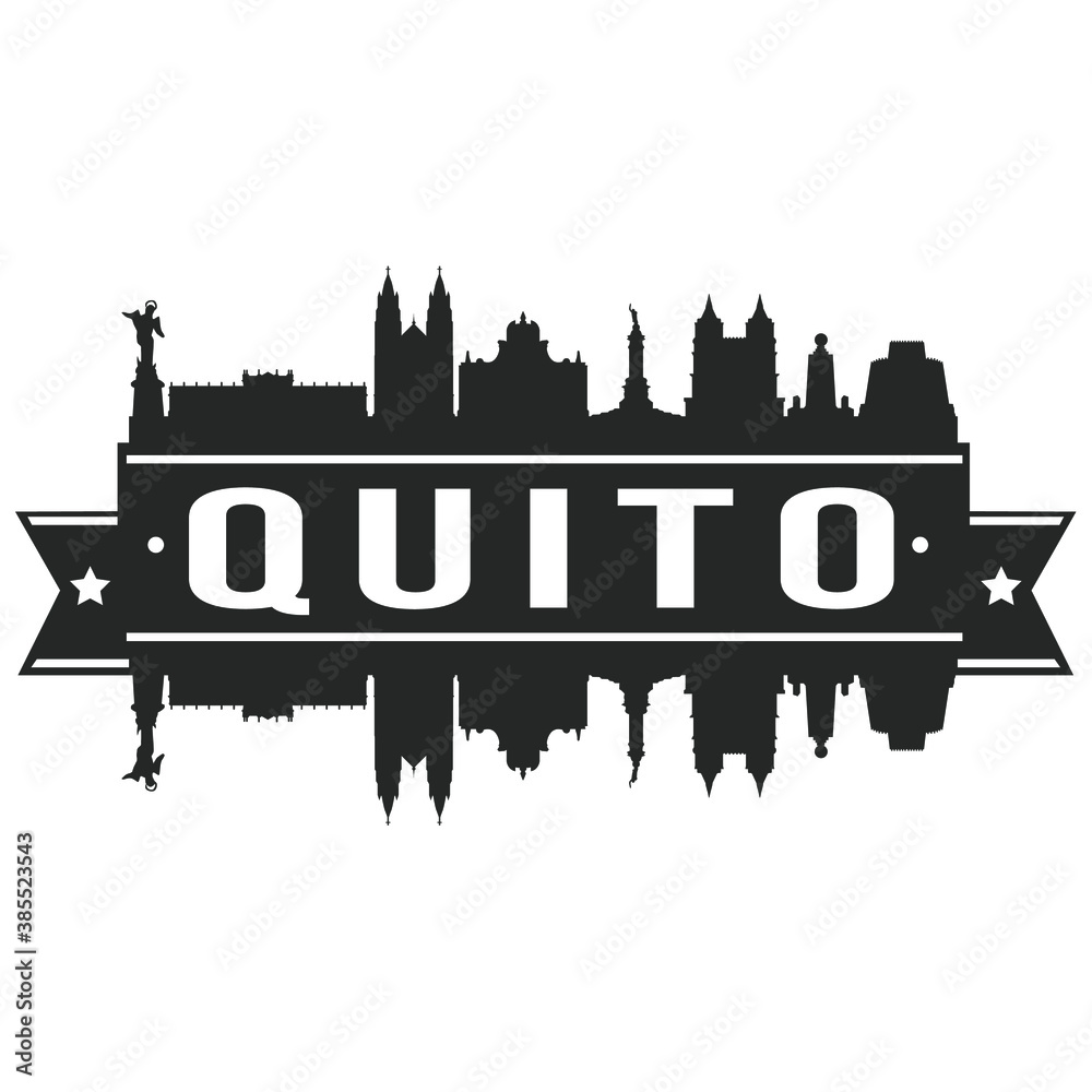 Quito Ecuador Skyline Silhouette City Vector Design Art Stencil.