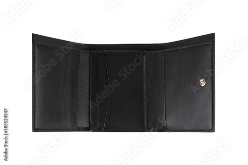 Open Black Cash Wallet. Leather Purse