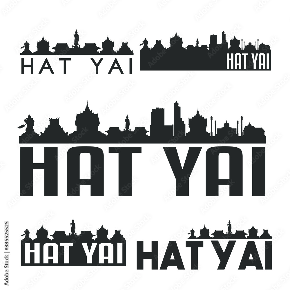 Hat Yai Thailand Flat Icon Skyline Vector Silhouette Design Set Logo.