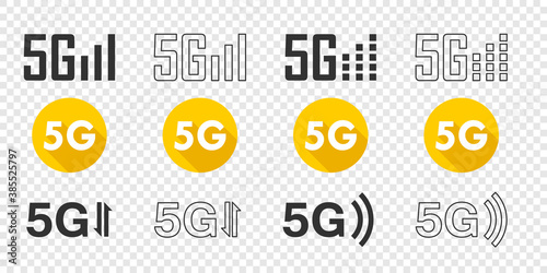 5G icons set. 5G technology. High speed wireless network logo. Mobile Internet technology symbol. Vector illustration