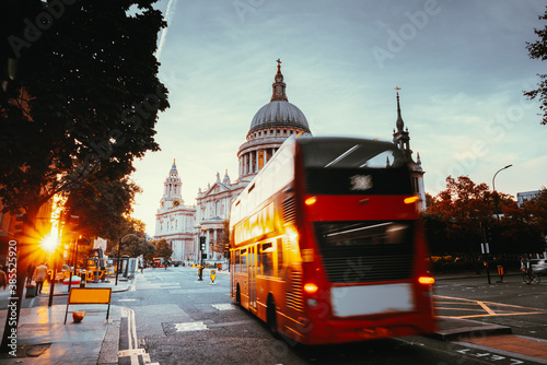 Double decker bus and St Paul's Cathedral, London, UK