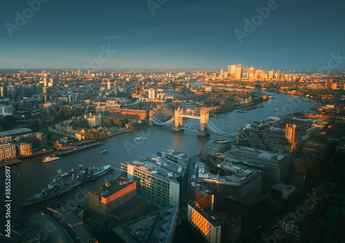 London aerial view with Tower Bridge, UK