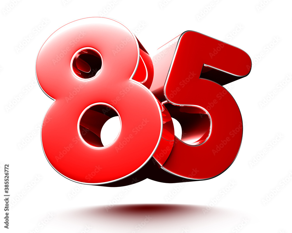 Red numbers 85 isolated on white background illustration 3D rendering.(with Clipping Path). Red numbers 85 isolated on white background illustration 3D rendering.(with Clipping Path).