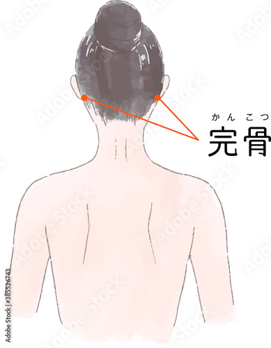 ツボ・経穴「完骨」の手描き風イラスト