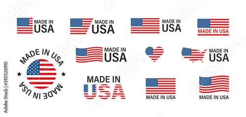 Made in the USA. Flag America set isolated icon in flat style. American production vector