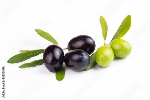 Green fresh olive on the white background