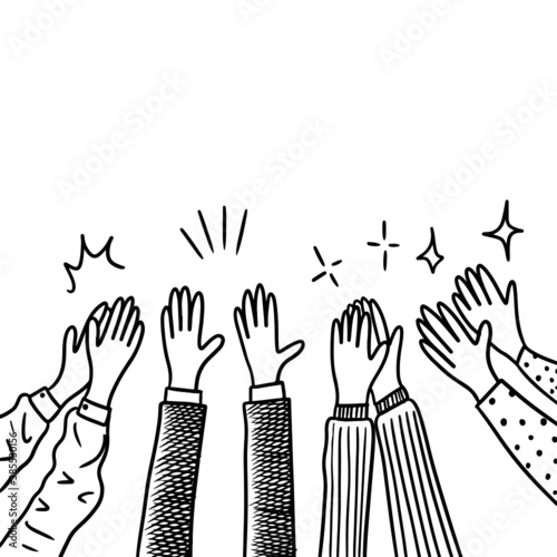 hand drawn of hands clapping ovation. applause, thumbs up gesture, People applaud. doodle vector illustration.