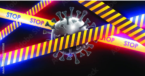 Design of a coronavirus outbreak with a viral cell in microscopic form. Illustration template on the topic of a dangerous SARS epidemic for an advertising banner or leaflet.