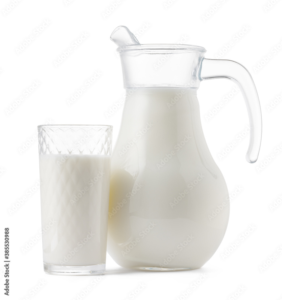 Glass jar and cup of fresh milk isolated Glass jar and cup of fresh milk isolated