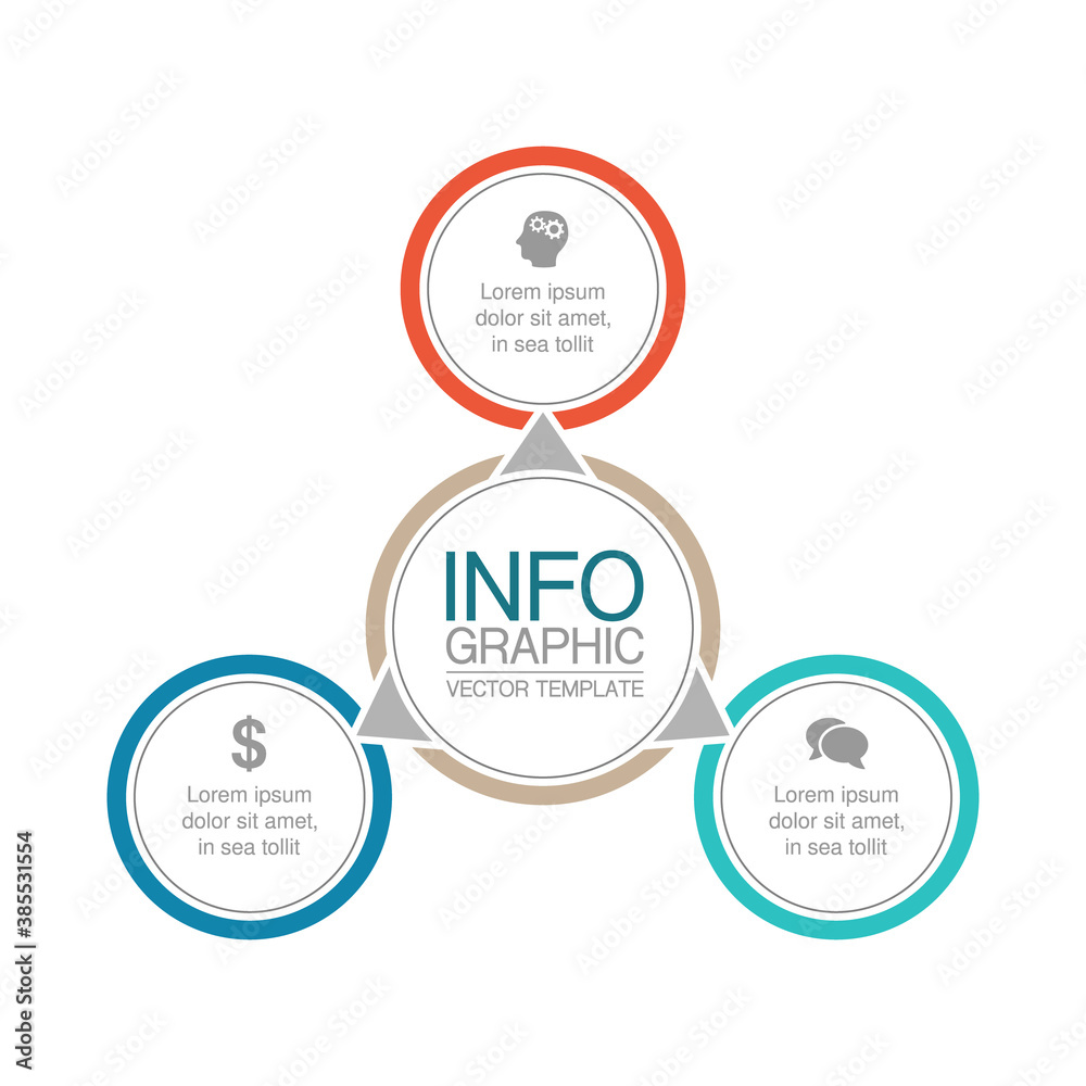 Fototapeta premium Vector infographic template, circle with 3 steps or options. Data presentation, business concept design for web, brochure, diagram.