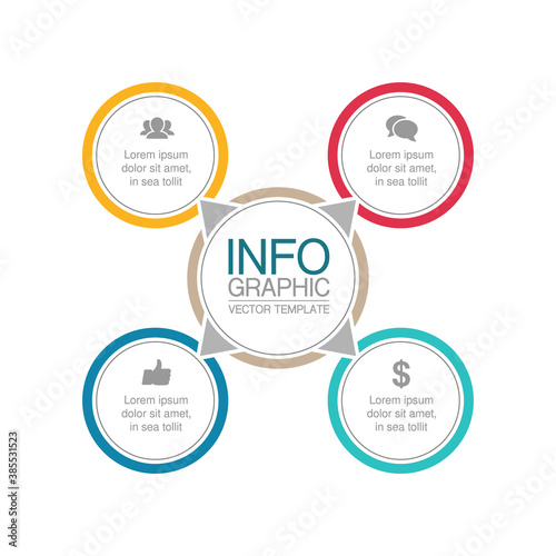 Vector infographic template, circle with 4 steps or options. Data presentation, business concept design for web, brochure, diagram.