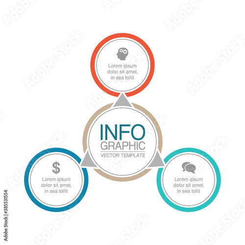 Vector infographic template, circle with 3 steps or options. Data presentation, business concept design for web, brochure, diagram.