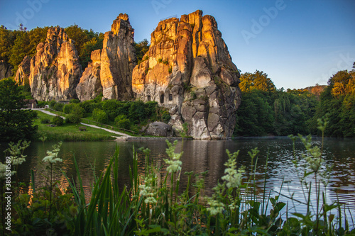 Externsteine. Sandstone rock formation located in the Teutoburg Forest, North Rhine Westphalia, Germany