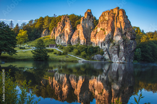 Externsteine. Sandstone rock formation located in the Teutoburg Forest, North Rhine Westphalia, Germany