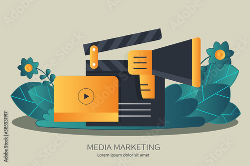 Viral video marketing advertising webinar. Flat vector illustrator