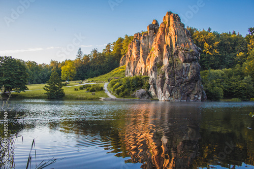 Externsteine. Sandstone rock formation located in the Teutoburg Forest, North Rhine Westphalia, Germany
