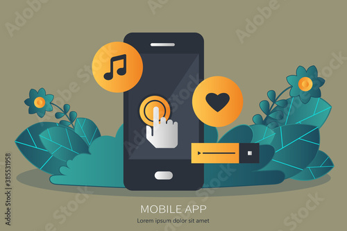 Mobile application and mobile app development concept. Project development and business ideas. Flat vector illustration.