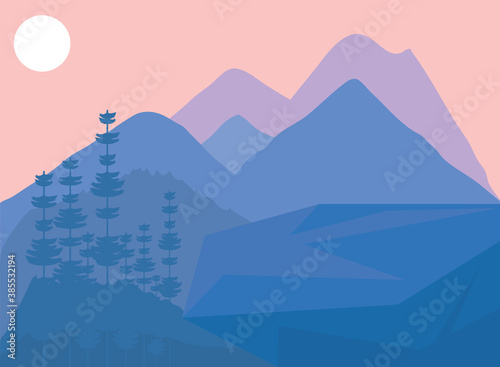 landscape alps mountains forest and sun scene